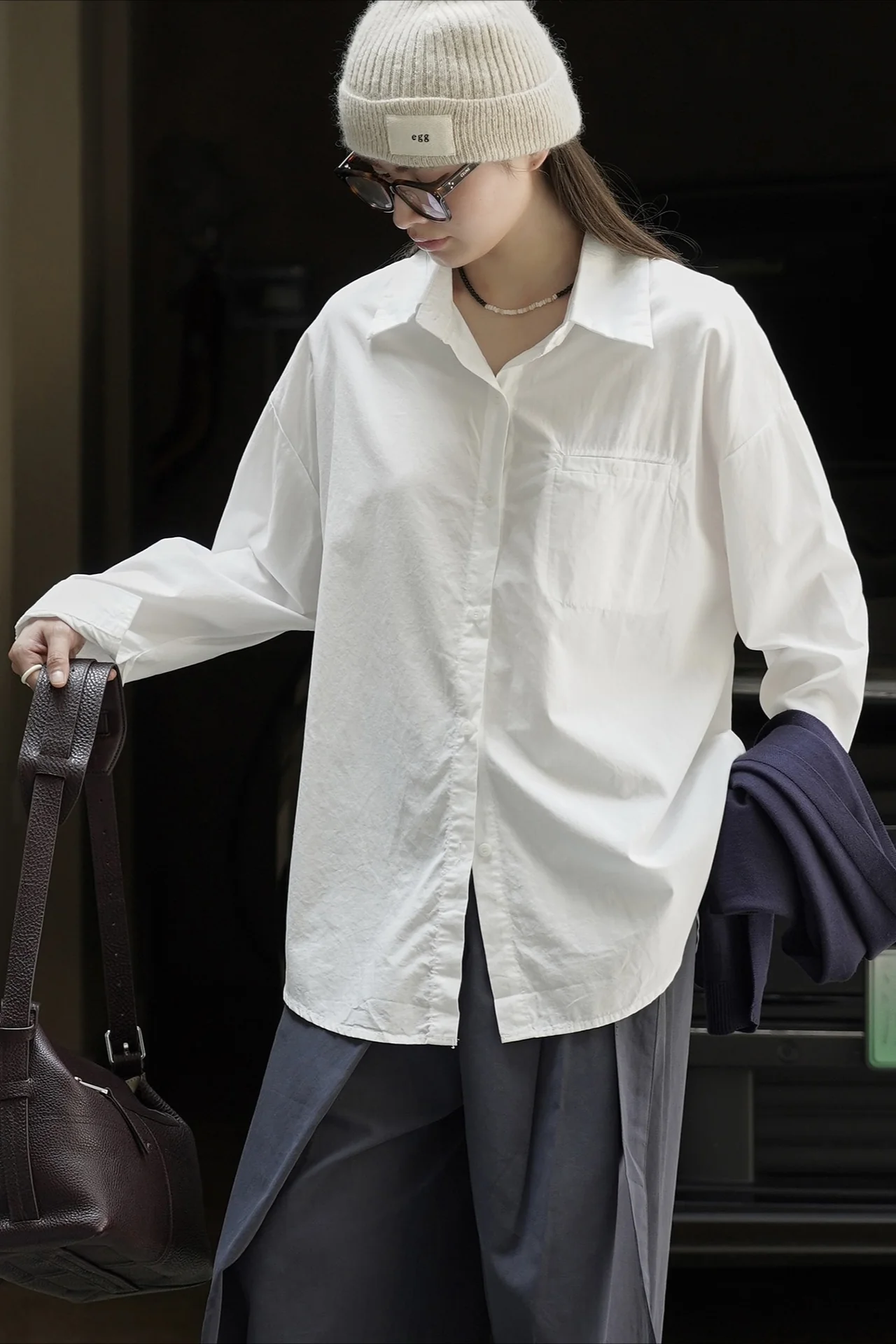 Knit Shawl Two-Piece Shirt Blouse - Image 2