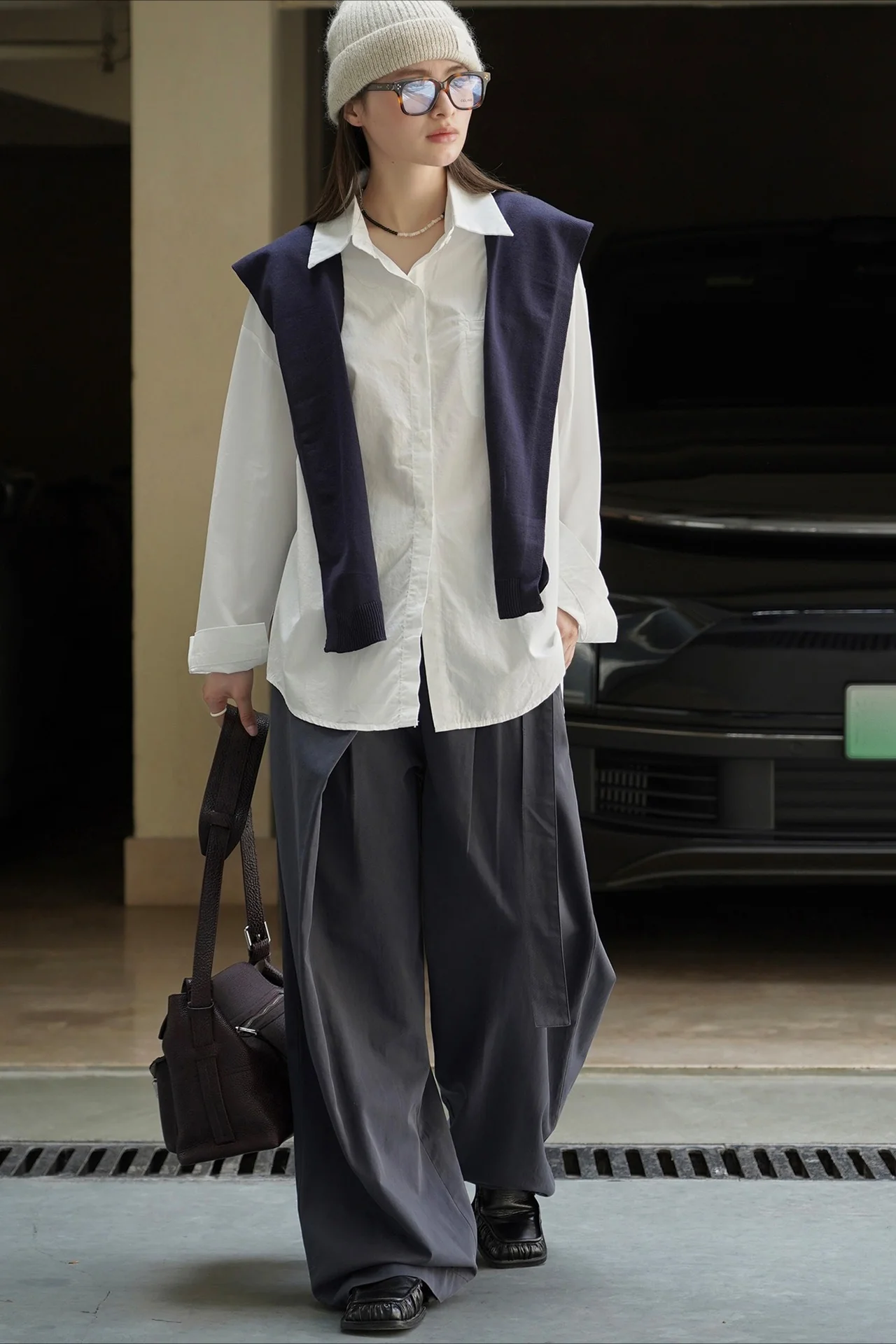 Knit Shawl Two-Piece Shirt Blouse - Image 3