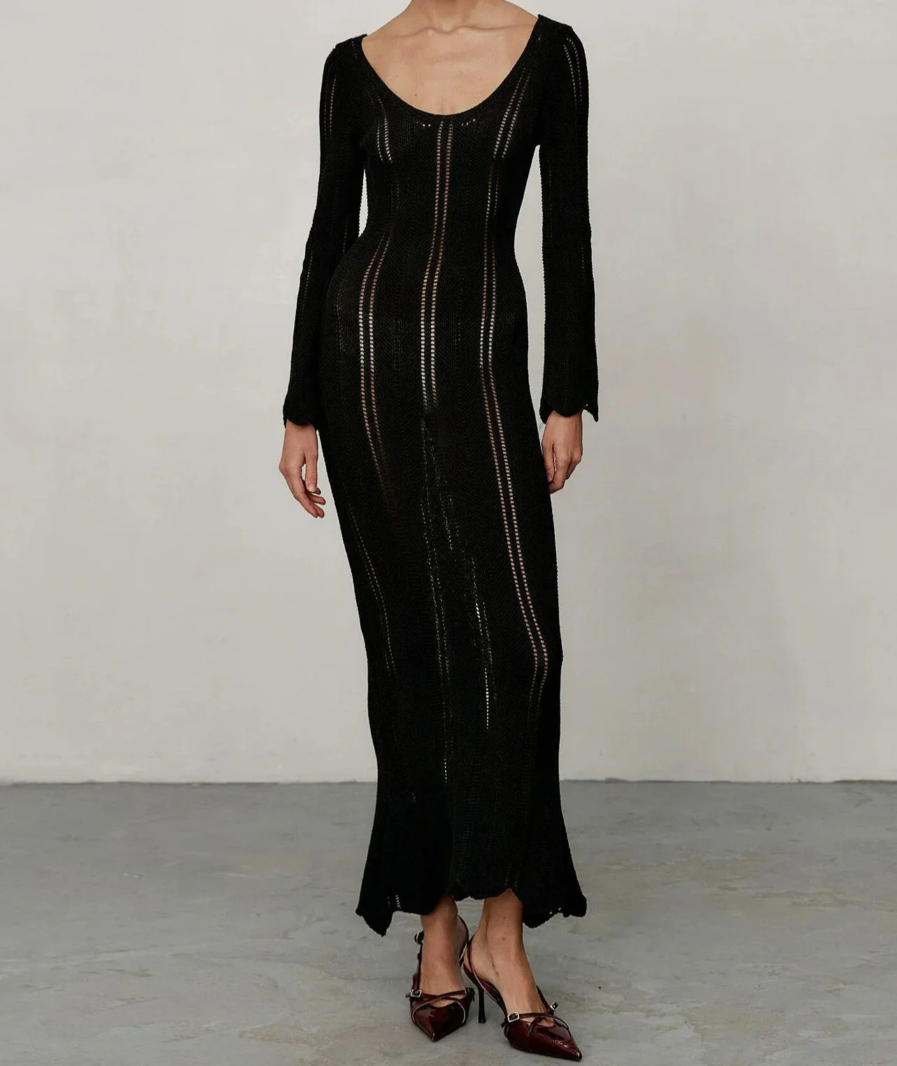 Knitted Wool Long Sleeve Midi Dress - Image 2