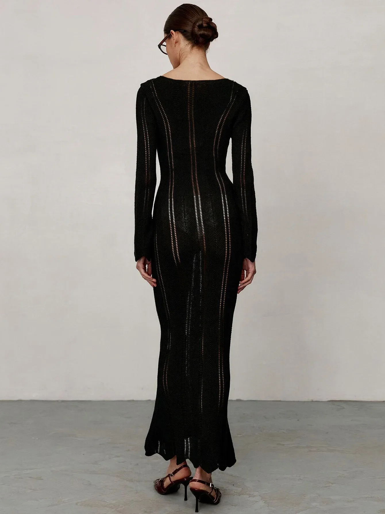 Knitted Wool Long Sleeve Midi Dress - Image 3