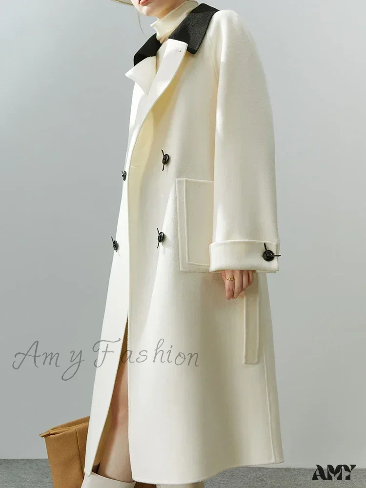 Korean Style Colorblock Lapel Double-sided Elegant Wind Mid-length Coat - Image 3