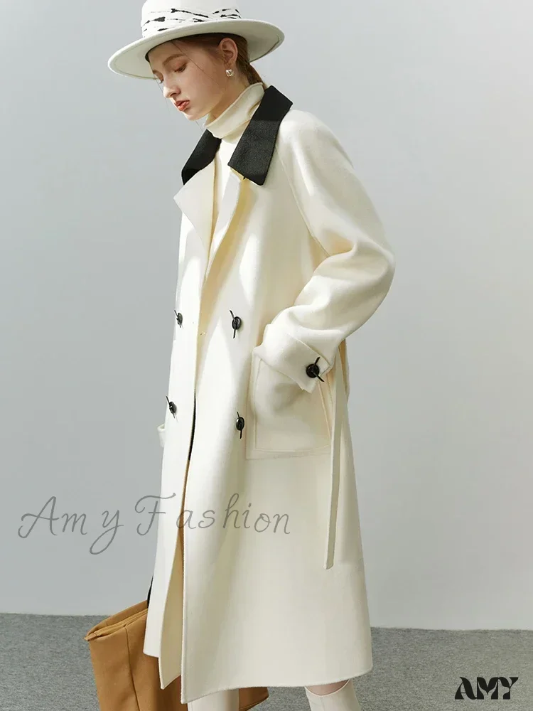 Korean Style Colorblock Lapel Double-sided Elegant Wind Mid-length Coat - Image 6