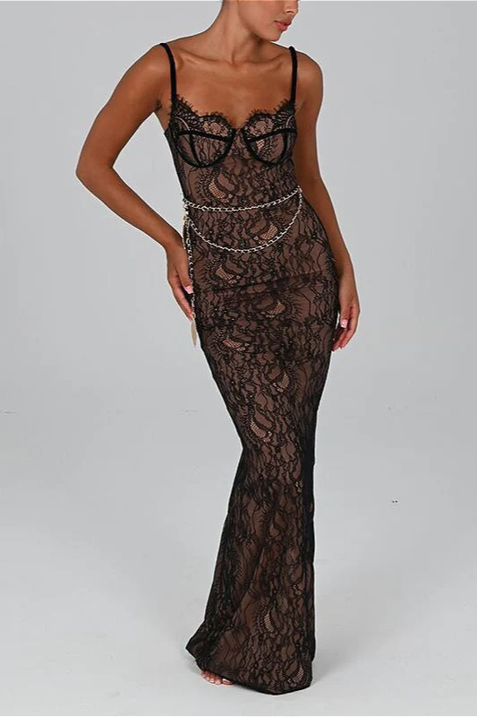 Lace Cami Ruched Maxi Party Dress - Image 3
