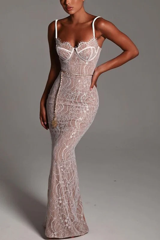 Lace Cami Ruched Maxi Party Dress - Image 8