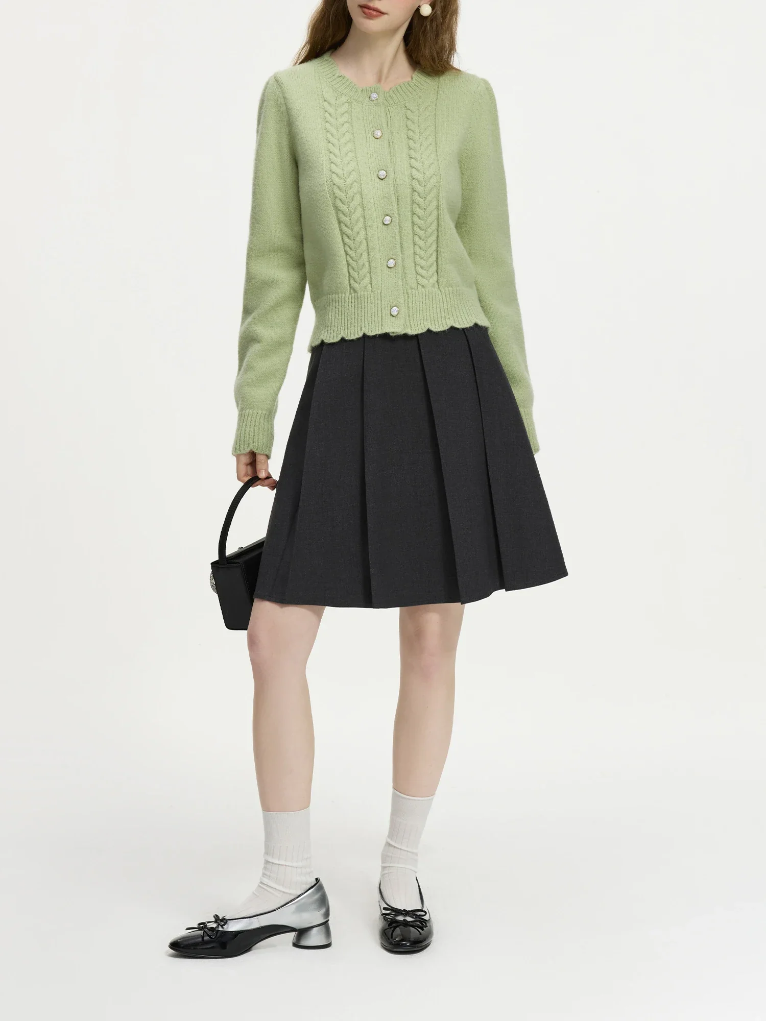 Lace Crescent Round Neck Knit Cardigan - Image 2