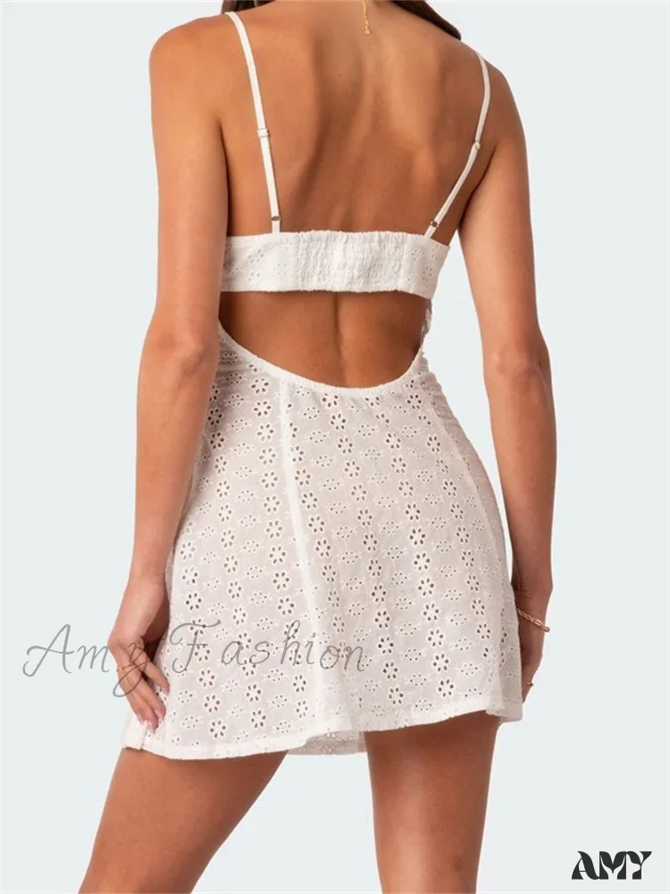 Amy Fashion - Lace Floral Spaghetti Strap V neck Mini Dress - Image 4