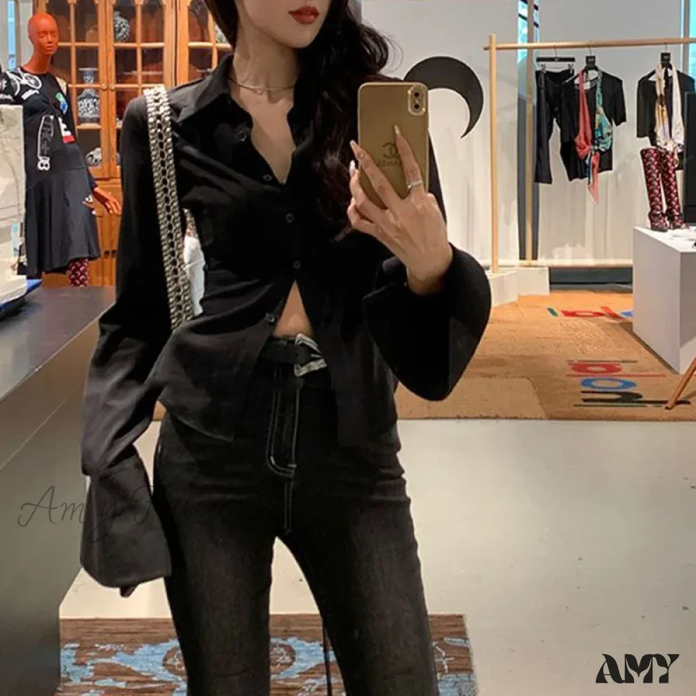 Lace Hotsweet Flare Solid Streetwear Wild Tops Blouse - Image 3