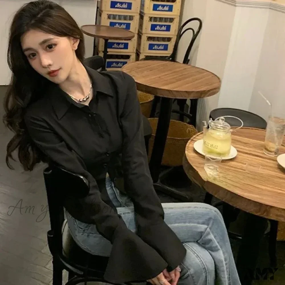Lace Hotsweet Flare Solid Streetwear Wild Tops Blouse - Image 5