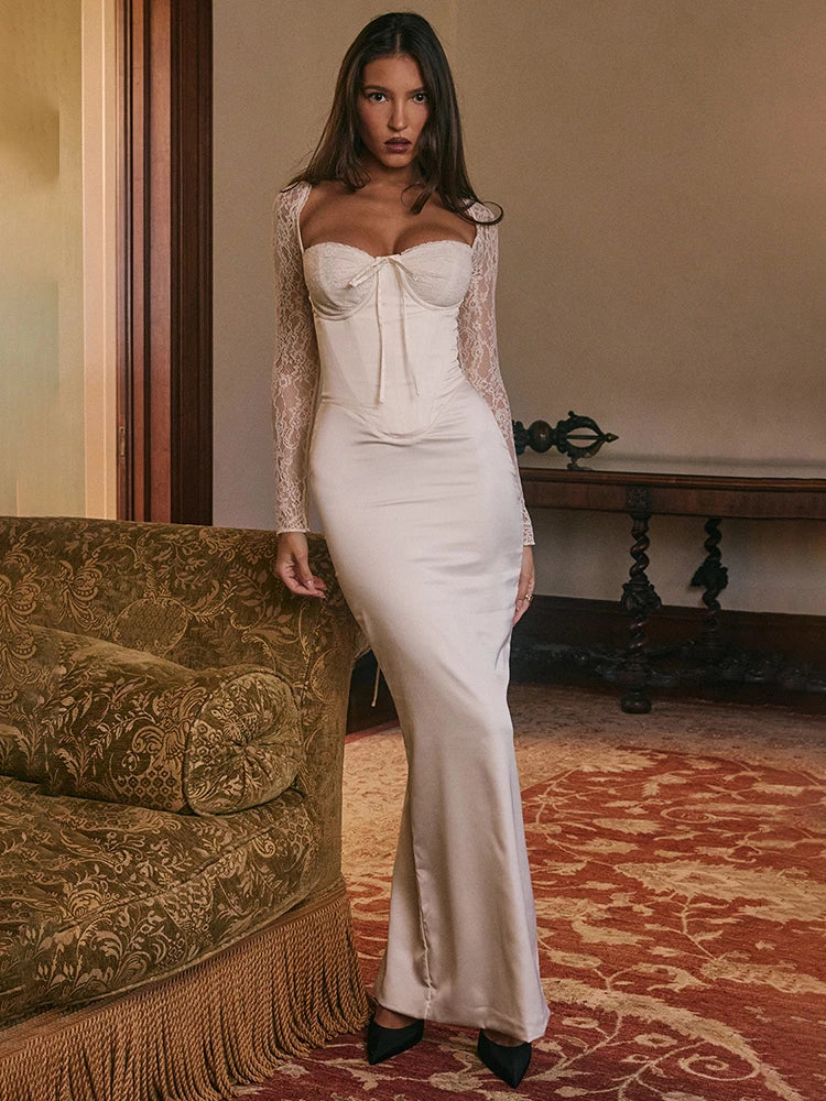 Lace Long Sleeve Back Split Bodycon Dress