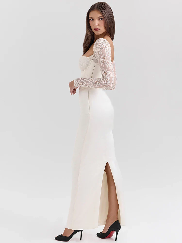 Lace Long Sleeve Back Split Bodycon Dress - Image 5