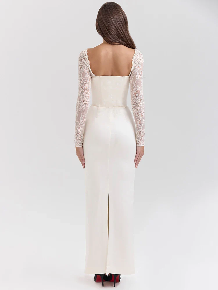 Lace Long Sleeve Back Split Bodycon Dress - Image 6