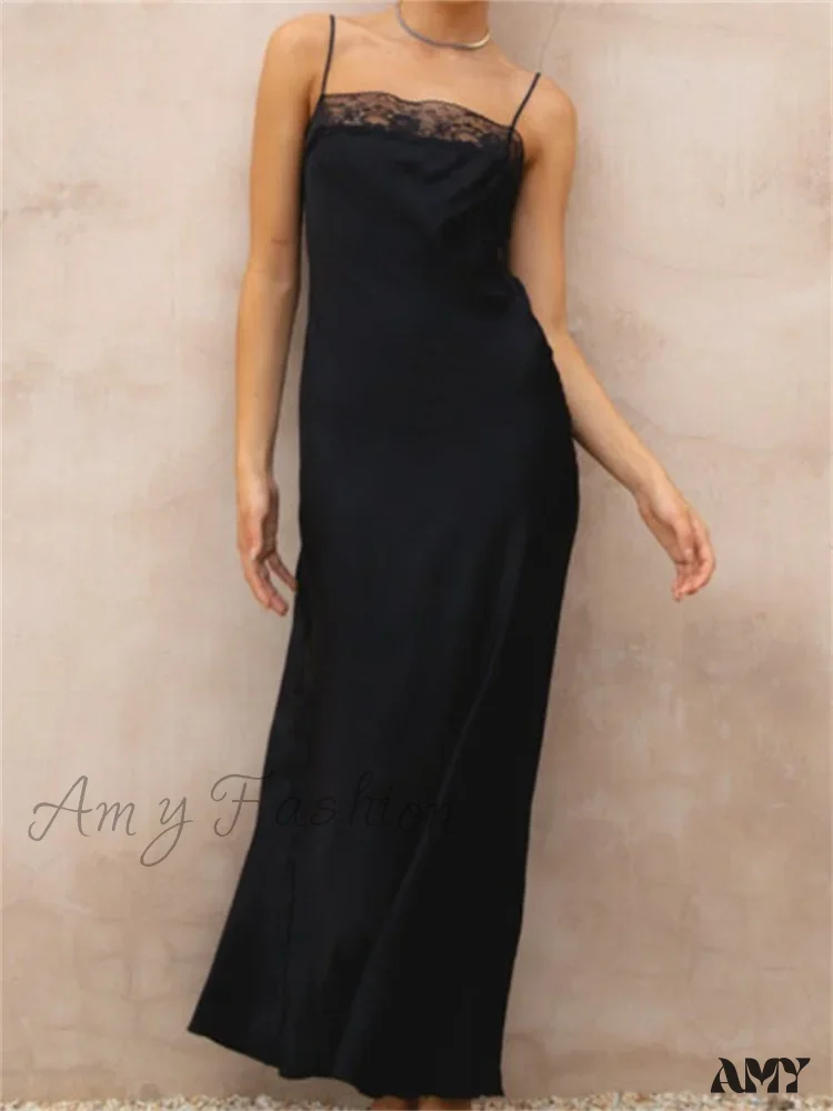 Amy Fashion - Lace Patchwork for Women Square Neck Sleeveless Strap Black Summer Party Female Vestidos Clubwear - Image 3