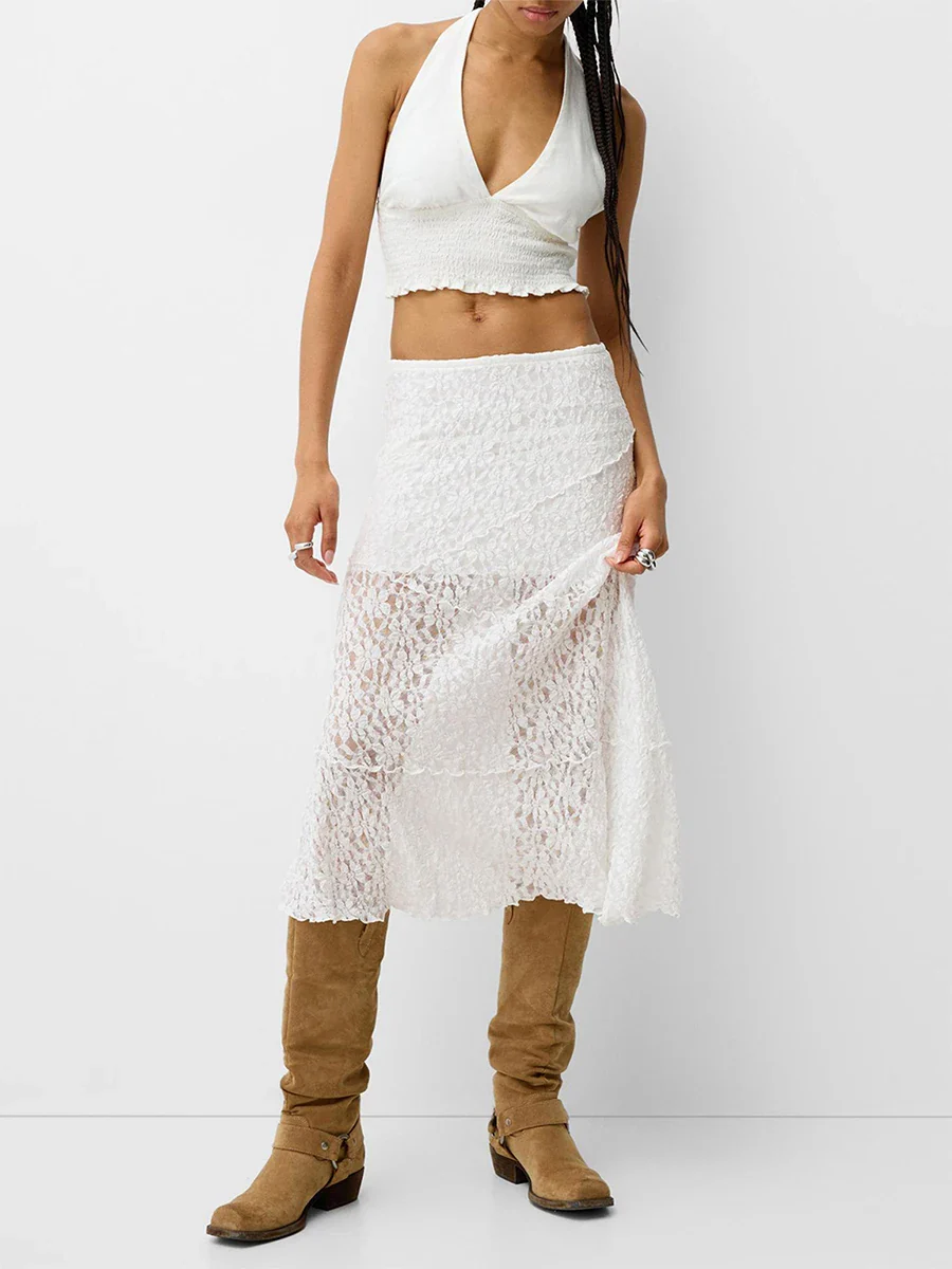 Lace Patchwork Low Waist Long Skirt - Image 2