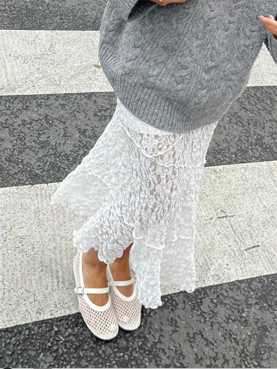 Lace Patchwork Low Waist Long Skirt - Image 4