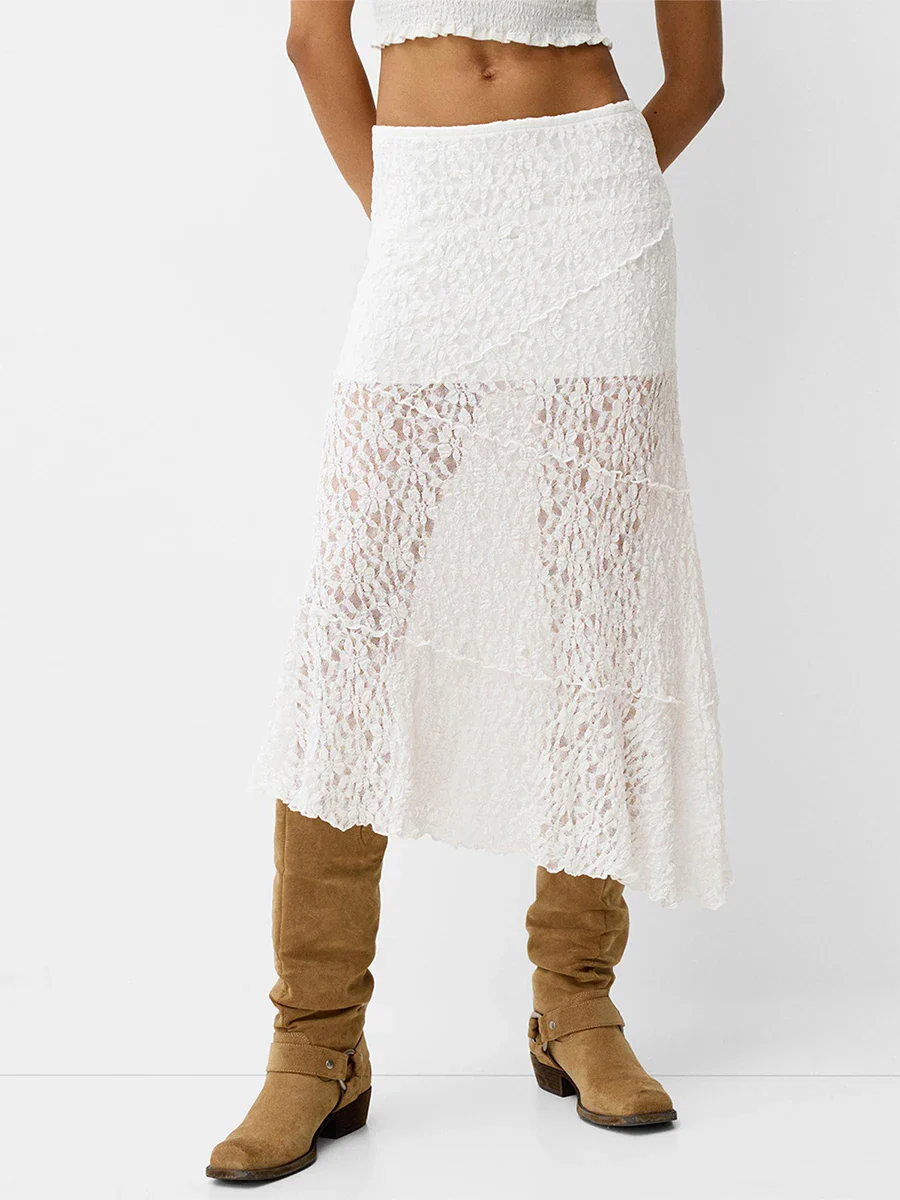 Lace Patchwork Low Waist Long Skirt - Image 7