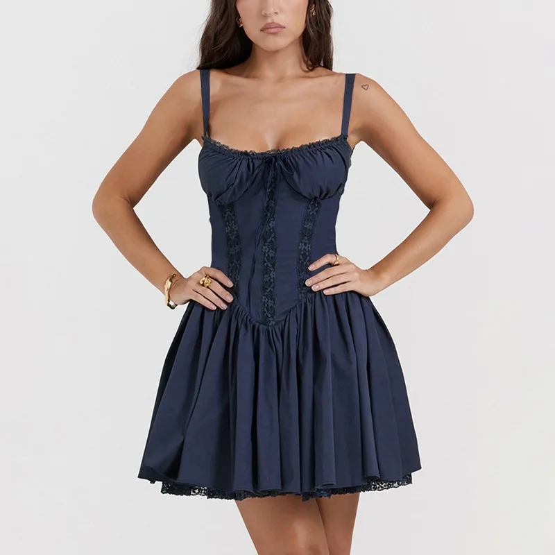 Lace Pleated Halter Bandage Mini Dress - Image 5
