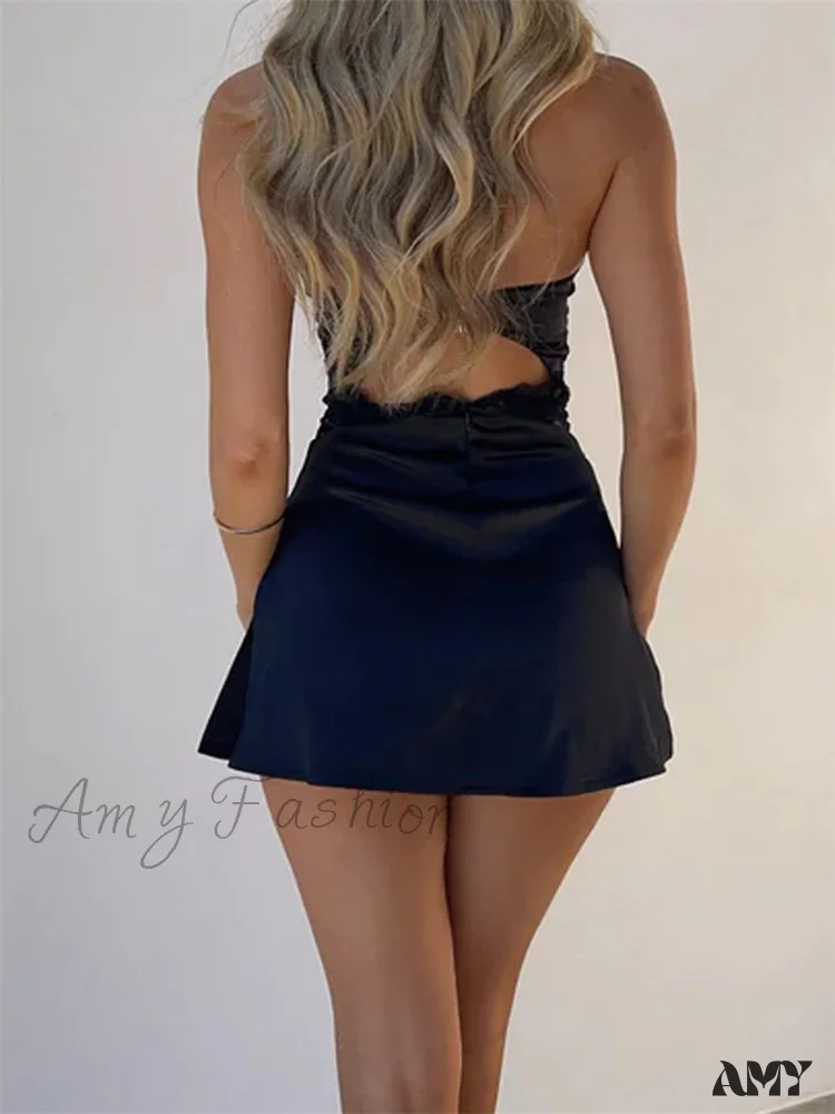 Amy Fashion - Lace Sexy Spaghetti Strap See Through Backless Mini Dress - Image 3