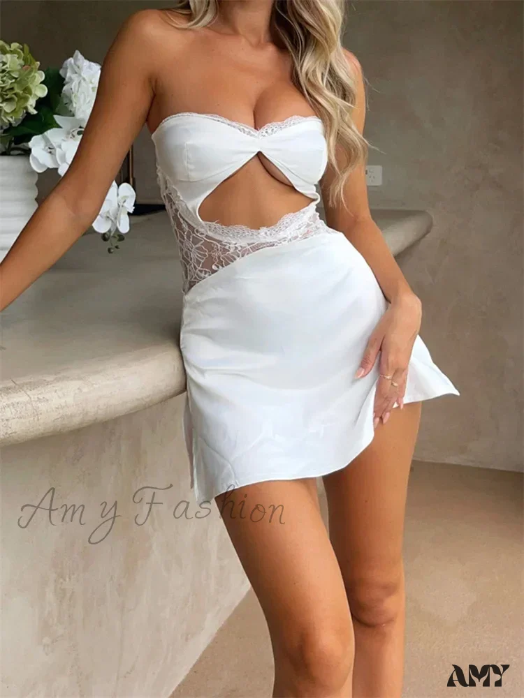 Amy Fashion - Lace Sexy Spaghetti Strap See Through Backless Mini Dress - Image 4