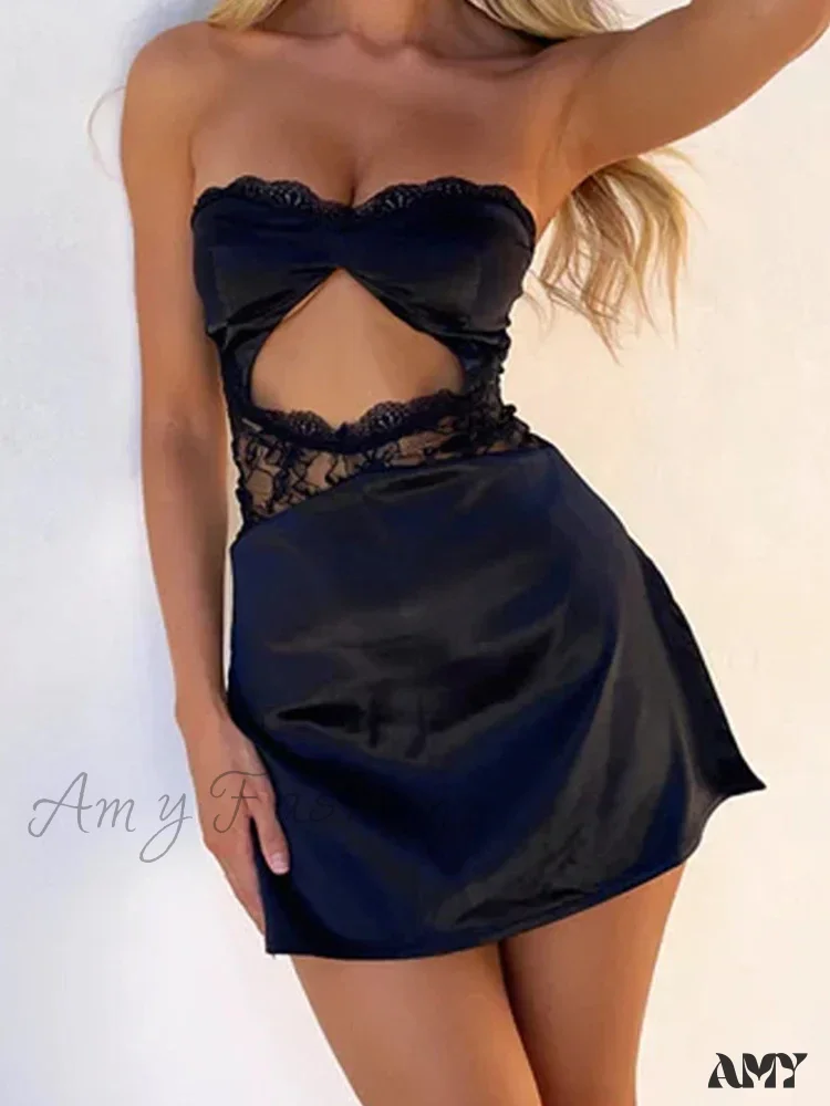 Amy Fashion - Lace Sexy Spaghetti Strap See Through Backless Mini Dress - Image 7