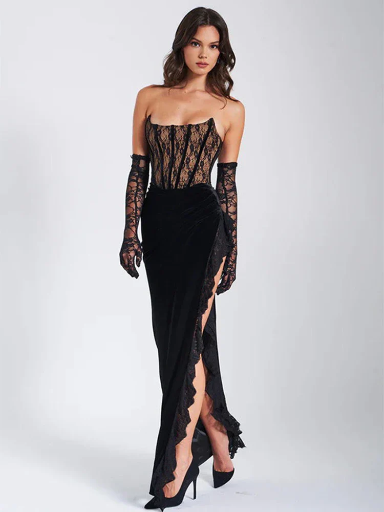 Lace Strapless Black Club Bodycon Dress - Image 3