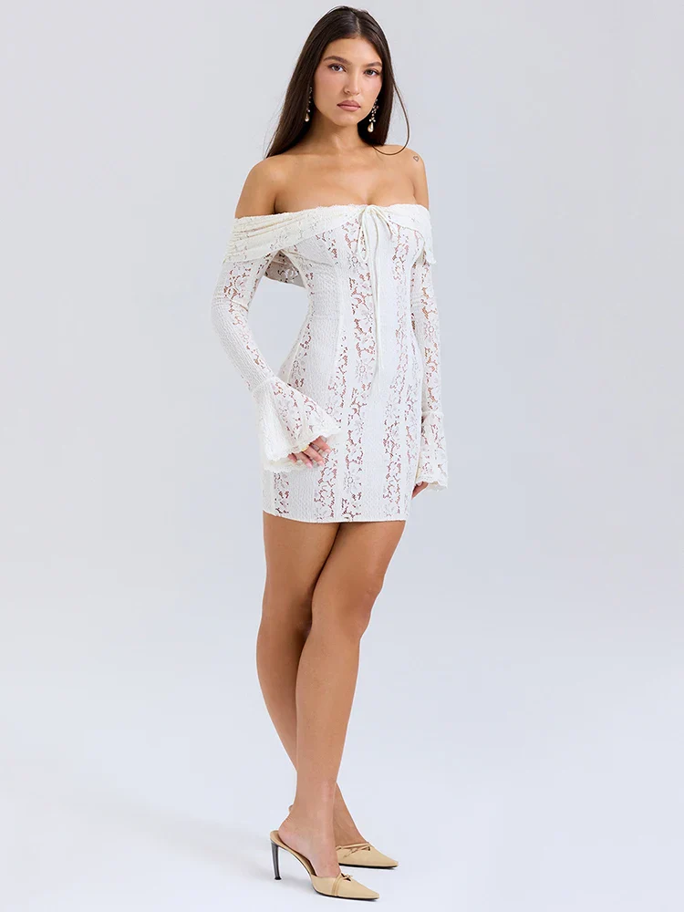 Lace Strapless Long Sleeve Bodycon Dress - Image 4