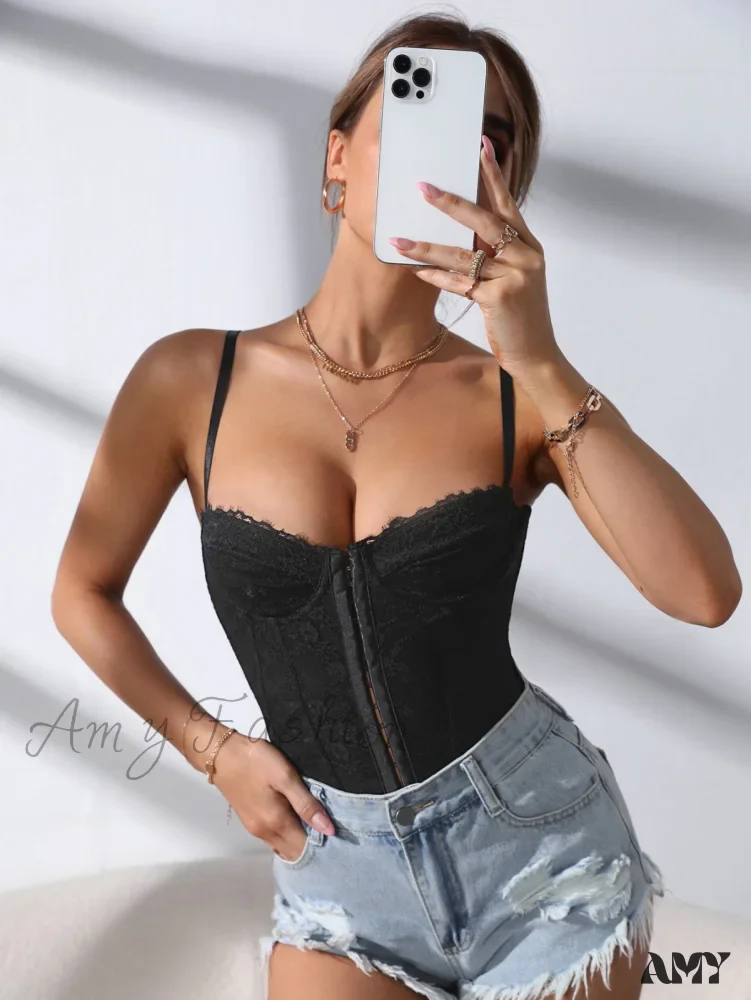 Amy Fashion - Lace Trim Hook & Eye Cami Top - Image 7