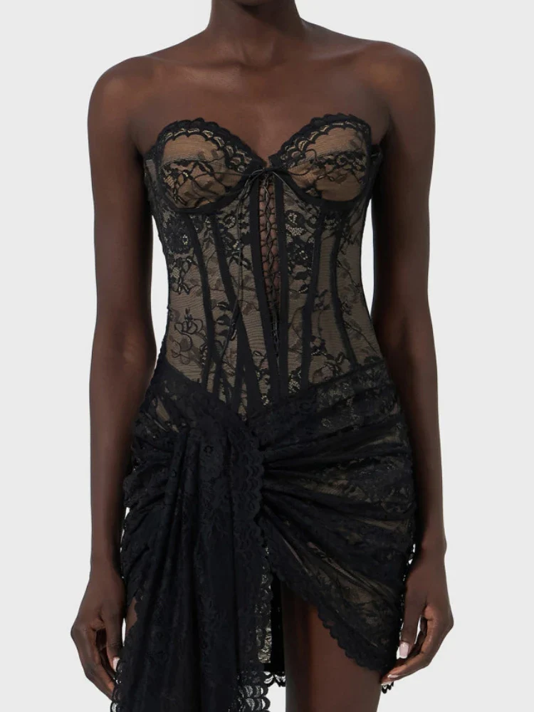 Lace-Up Corset Strapless Mini Dress - Image 2