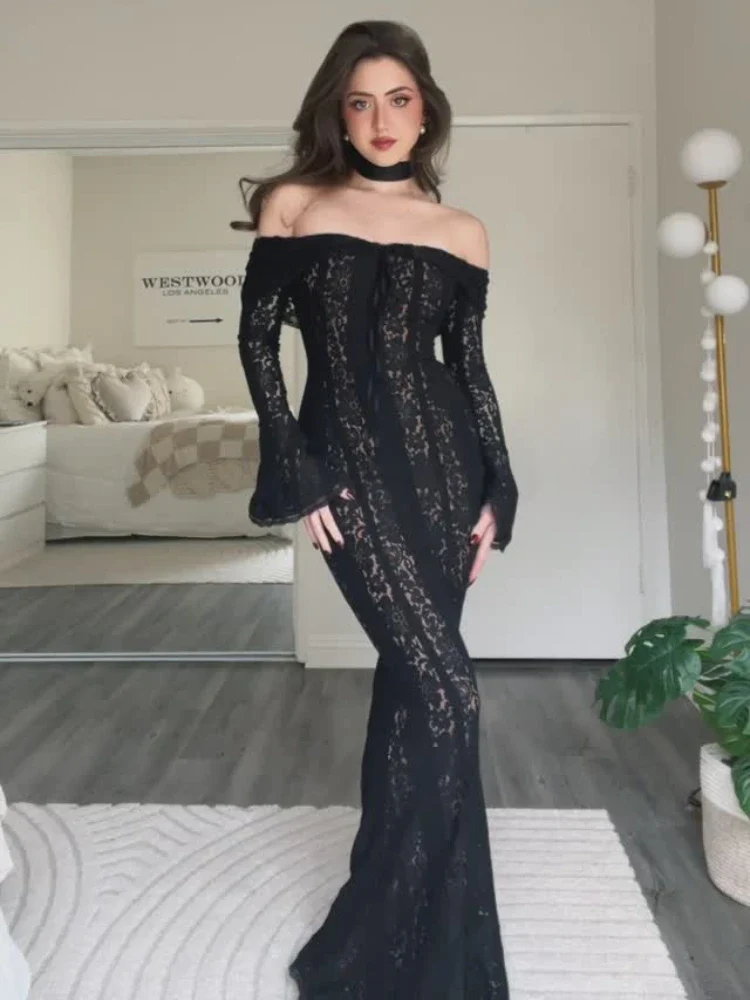 Lace Up Flared Sleeve Maxi Dress - Image 3