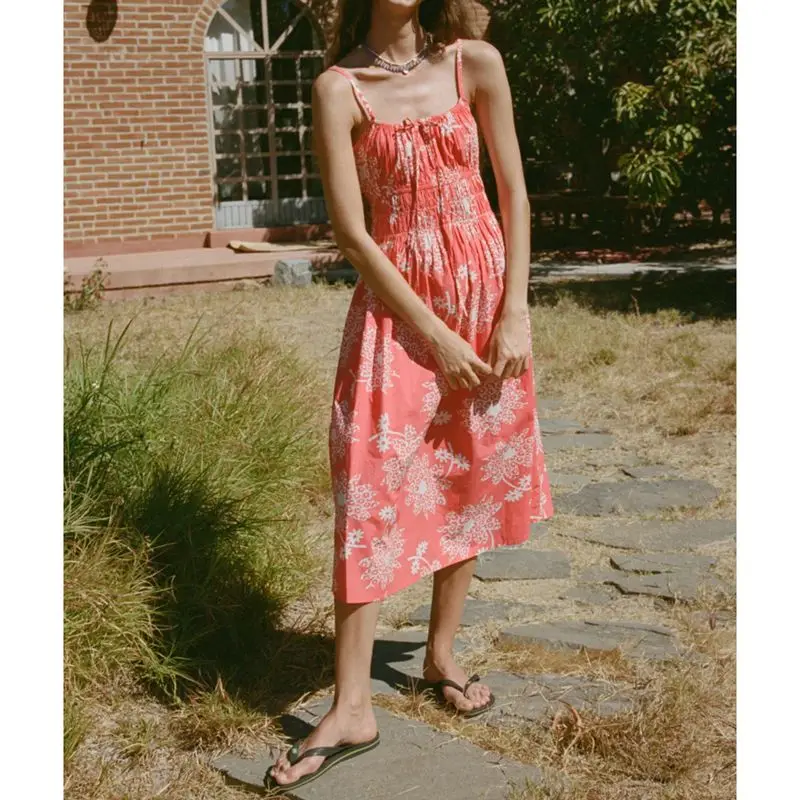 Lace-up Floral Midi Cami Vacation Dress - Image 2