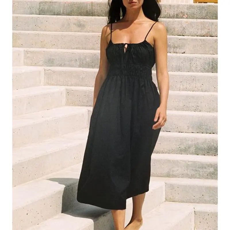 Lace-up Floral Midi Cami Vacation Dress - Image 4