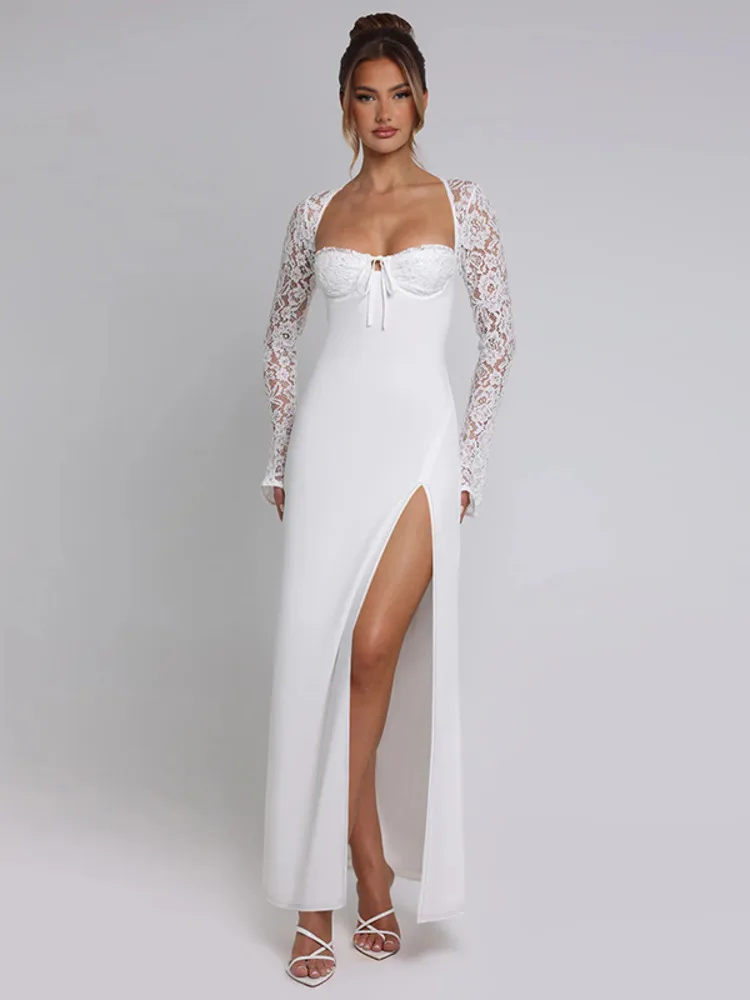 Lace Up High Split Autumn Bodycon Dress - Image 4