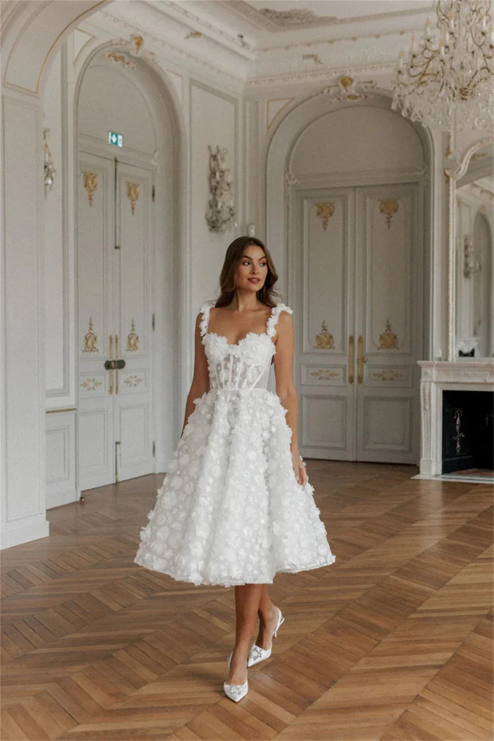 Lace V Neck Knee A-Line Vacation Dress - Image 2