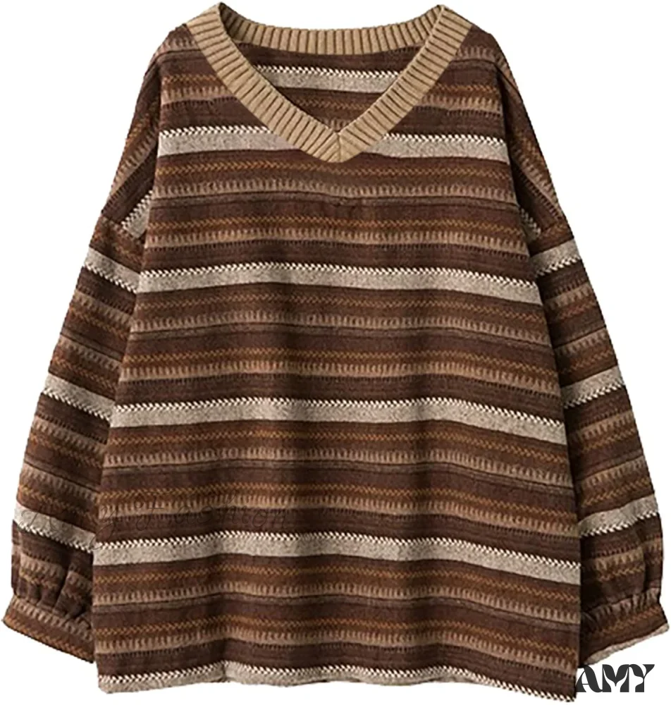 Amy Fashion - Ladies Autumn/Winter Retro Striped Sweater - Image 9