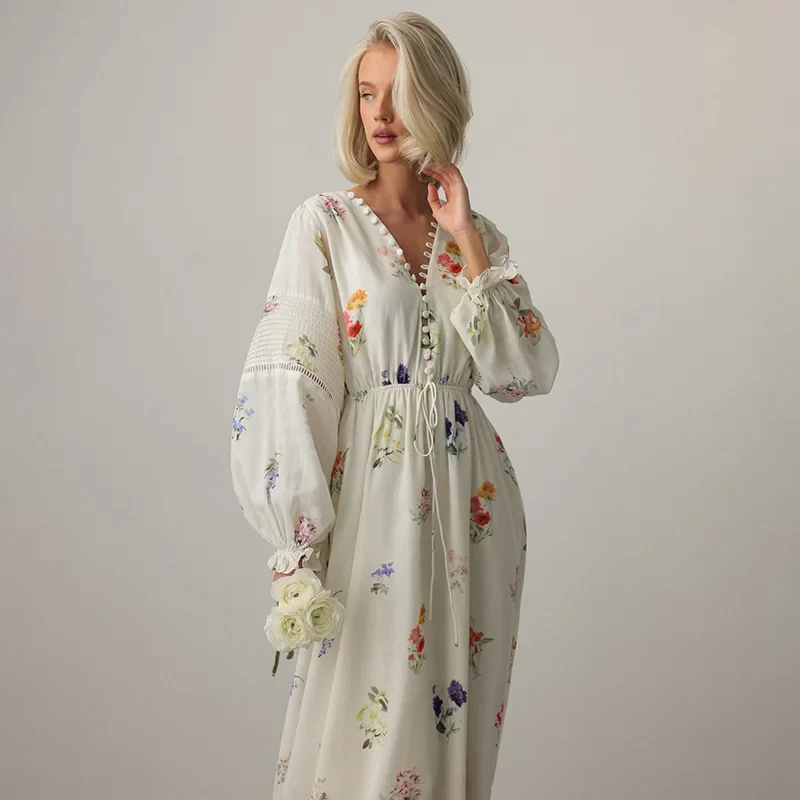 Lantern Sleeve Maxi Floral Dress - Image 2