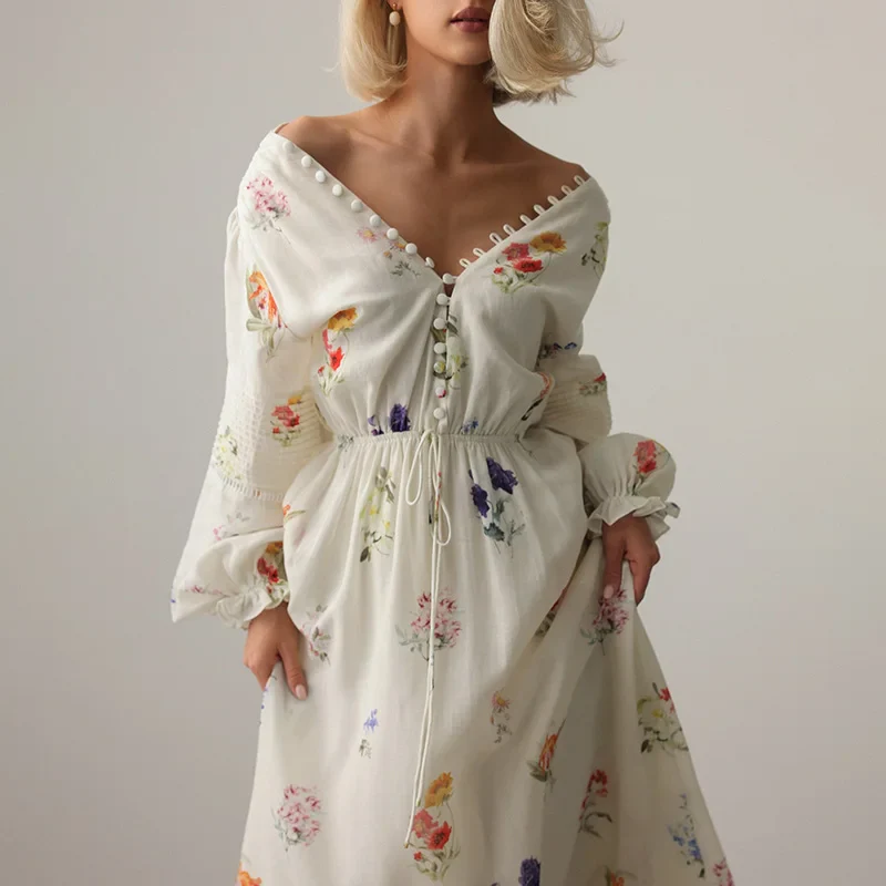 Lantern Sleeve Maxi Floral Dress - Image 3