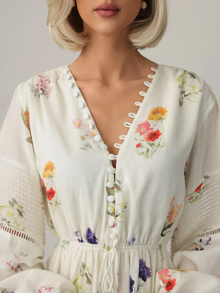 Lantern Sleeve Maxi Floral Dress - Image 4