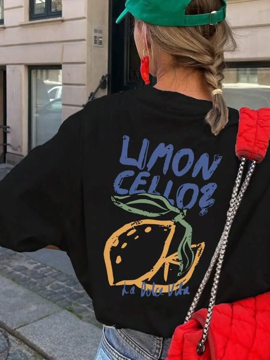 Lemon Graphic Loose Cotton T-shirt - Image 2