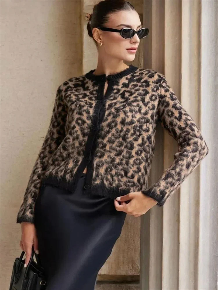 Leopard Contrast Knit Cardigan Coat - Image 4