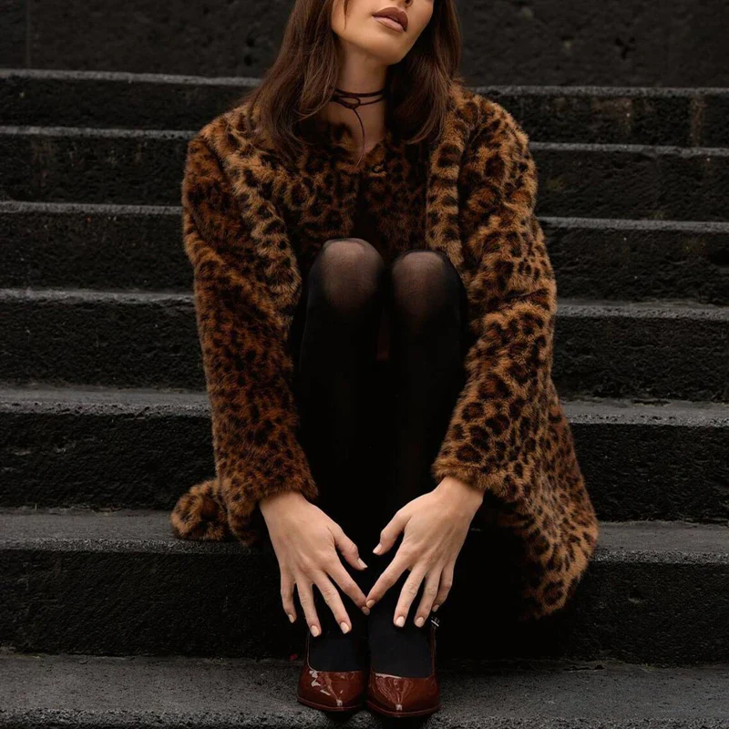 Leopard Faux Fur Winter Long Coat