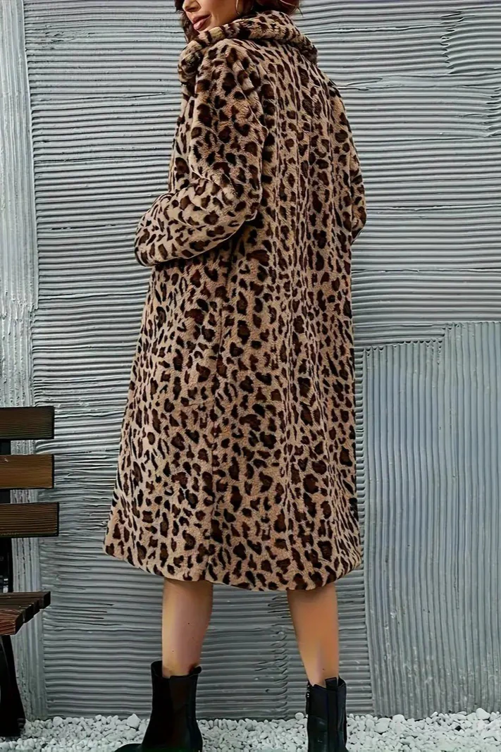 Leopard Print Fluffy Loose Mid-Length Elegant Coat - Image 3