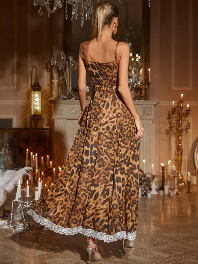 Leopard Print Hollow Out Off-shoulder Vacation Dress - Image 5