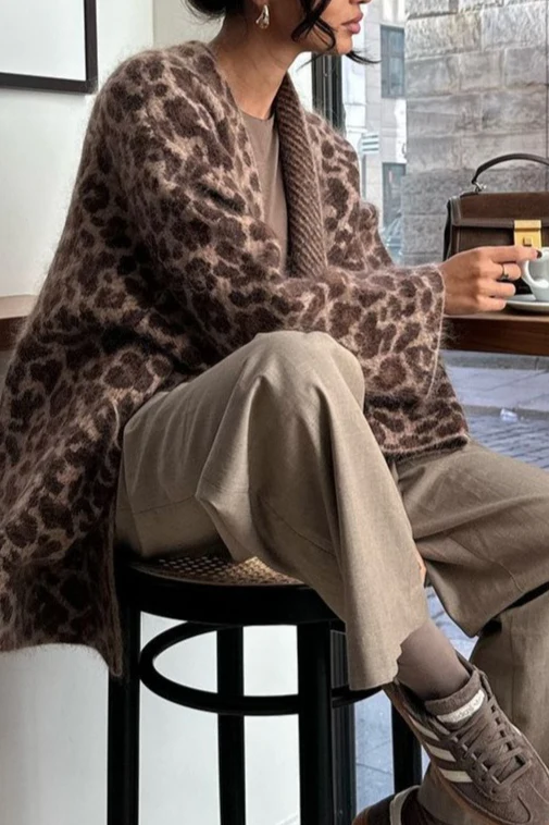 Leopard Print Loose Casual Knit Cardigan - Image 2