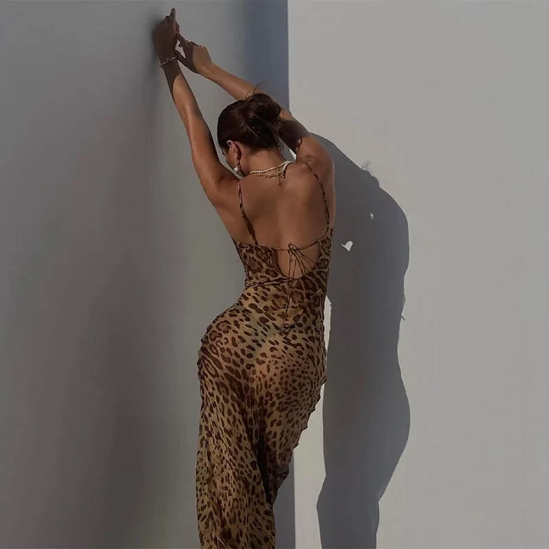 Leopard Print Spaghetti Maxi Dress - Image 3