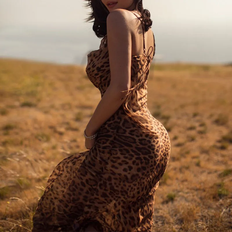 Leopard Print Spaghetti Maxi Dress - Image 6