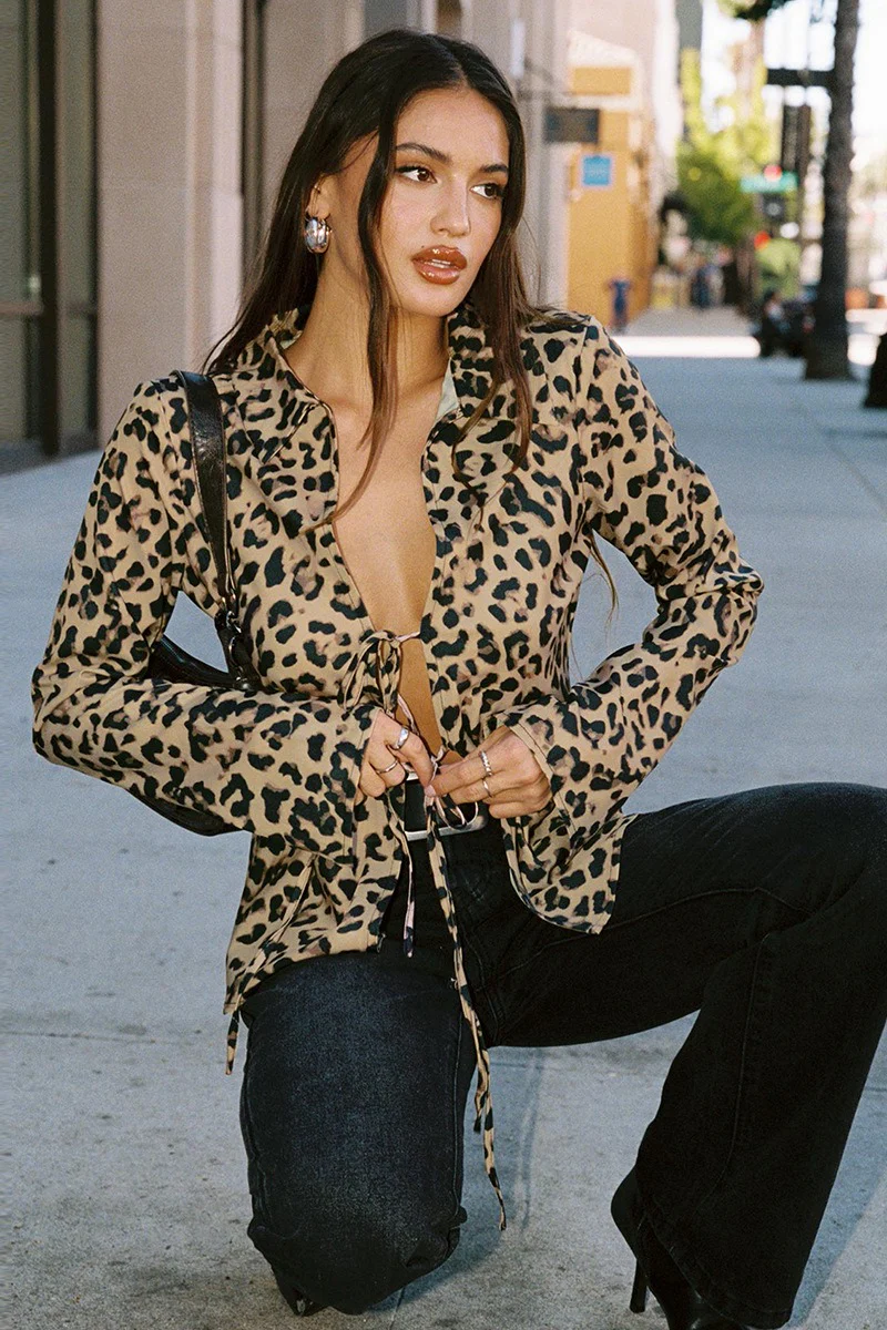 Leopard Print Stretchy Trendy Blouse - Image 2