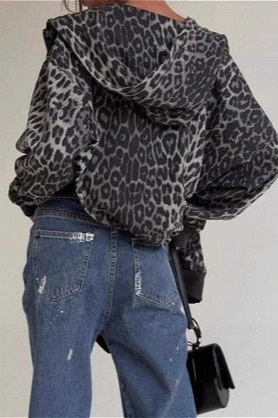 Leopard Zip-Up Loose Hoodie - Image 3