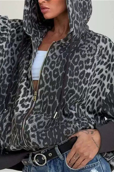 Leopard Zip-Up Loose Hoodie - Image 4