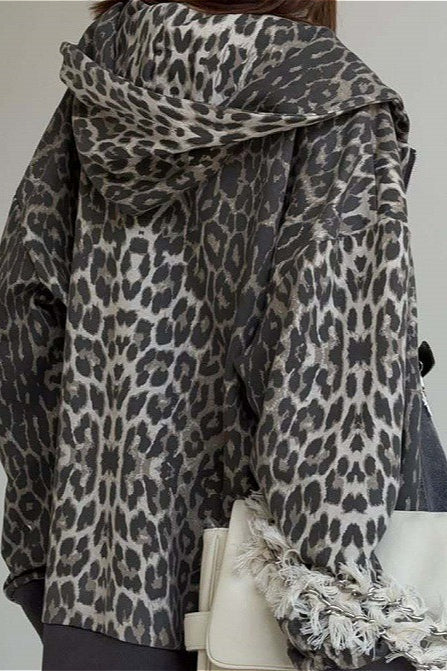Leopard Zip-Up Loose Hoodie - Image 7