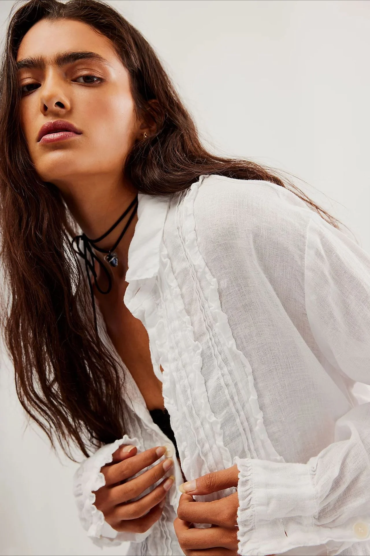 Linen Ruffled Long-Sleeve Blouse - Image 10