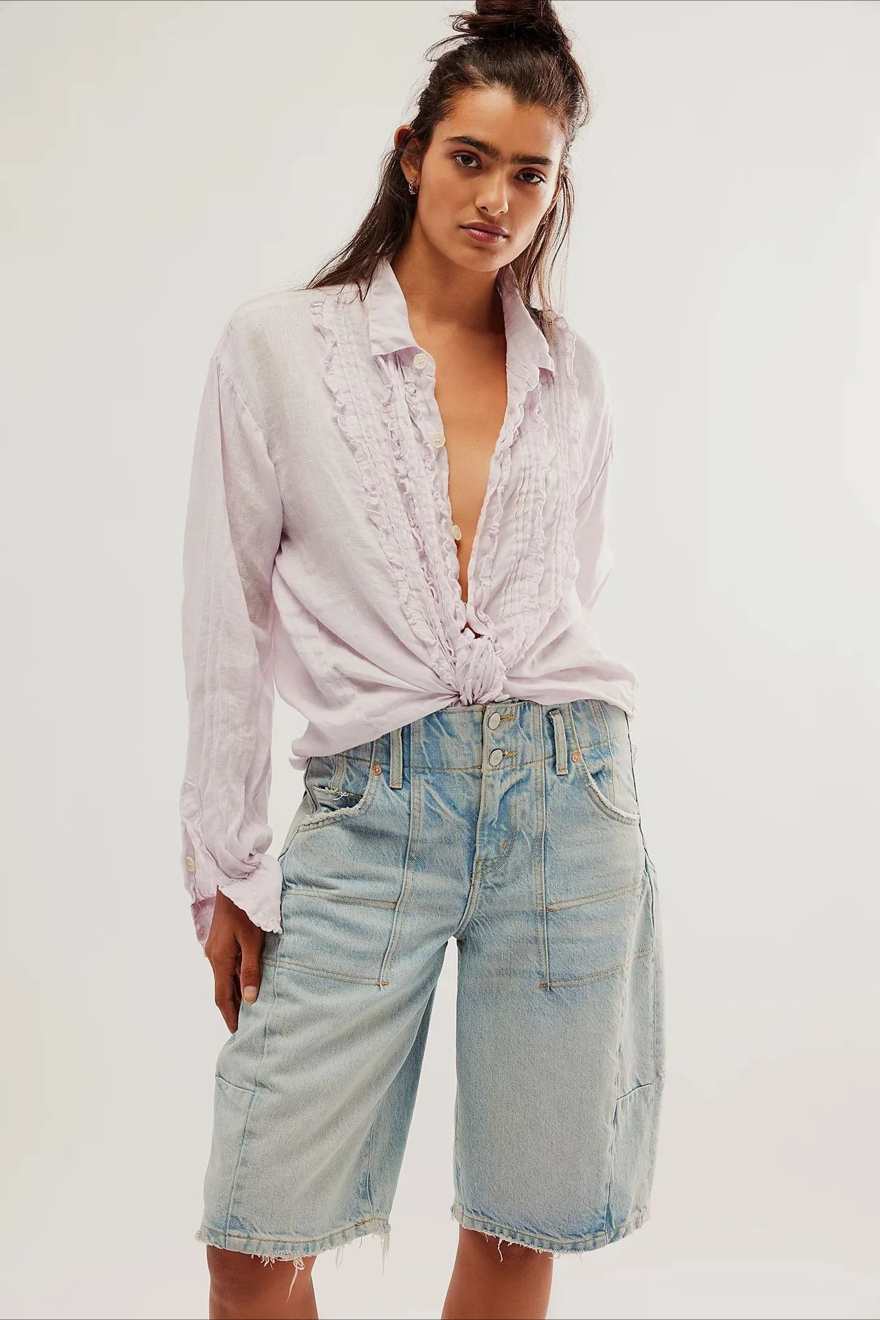 Linen Ruffled Long-Sleeve Blouse - Image 12